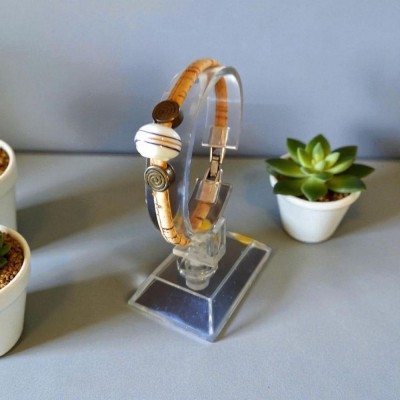 Bracelet en liège perle de verre