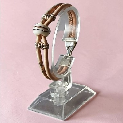 Bracelet en liège naturelle  verre filé
